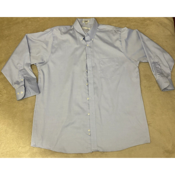 Geoffrey Beene Men's Dress Shirt Blue 17 1/2 32/33 Pinpoint Oxford Wrinkle Free - Picture 6 of 8